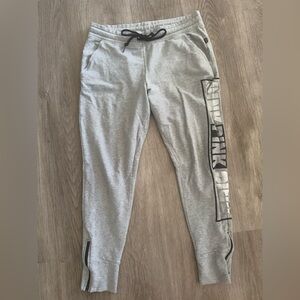 Victorias Secret PINK Sport Pant Logo Stripe Down Sides Grey size medium